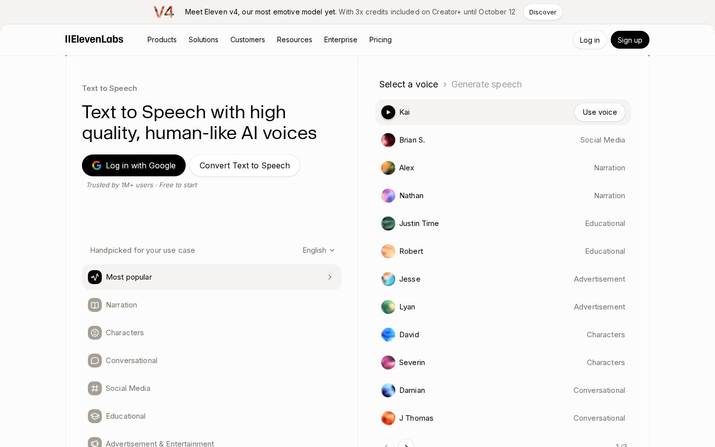 ElevenLabs text to speech voice picker