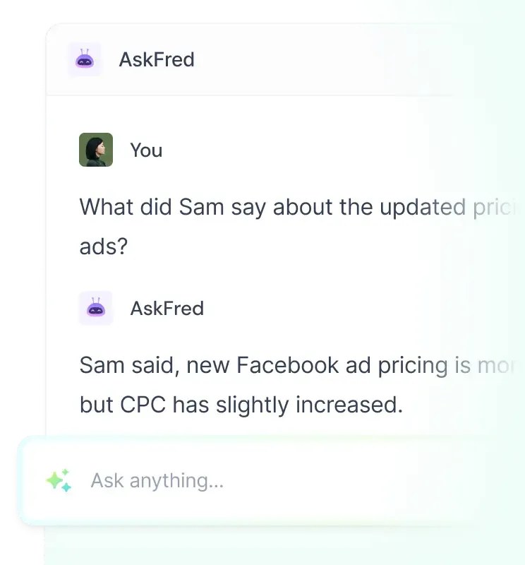 Fireflies.ai AskFred assistant answering a question about a meeting