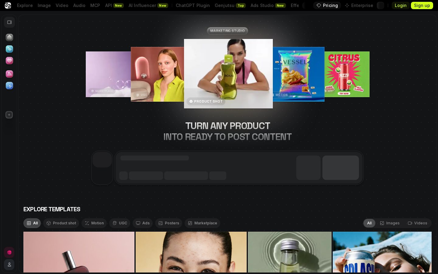 Higgsfield Marketing Studio product content templates