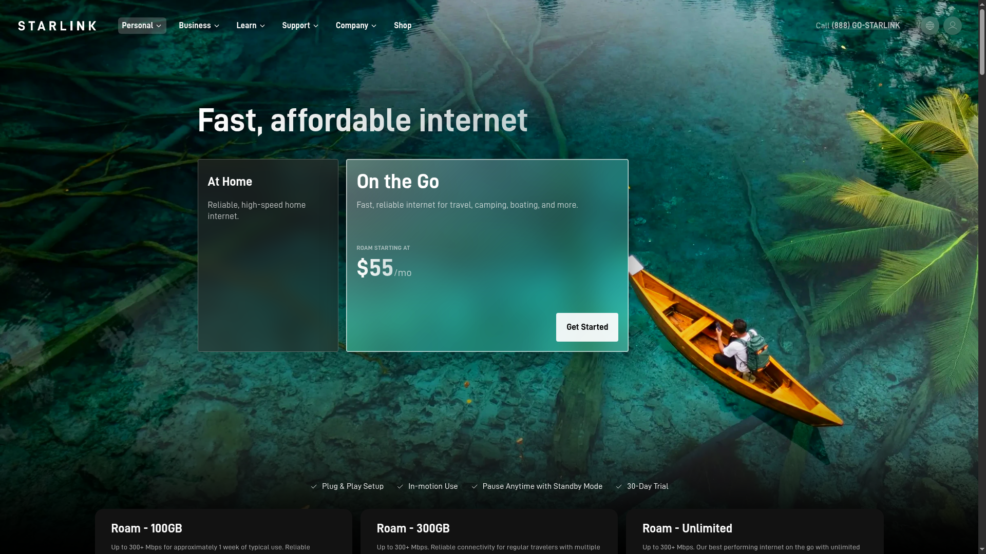 Starlink Roam service for use away from home
