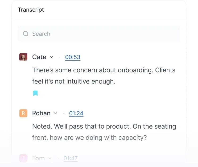 Fireflies.ai searchable meeting transcript with speakers and timestamps