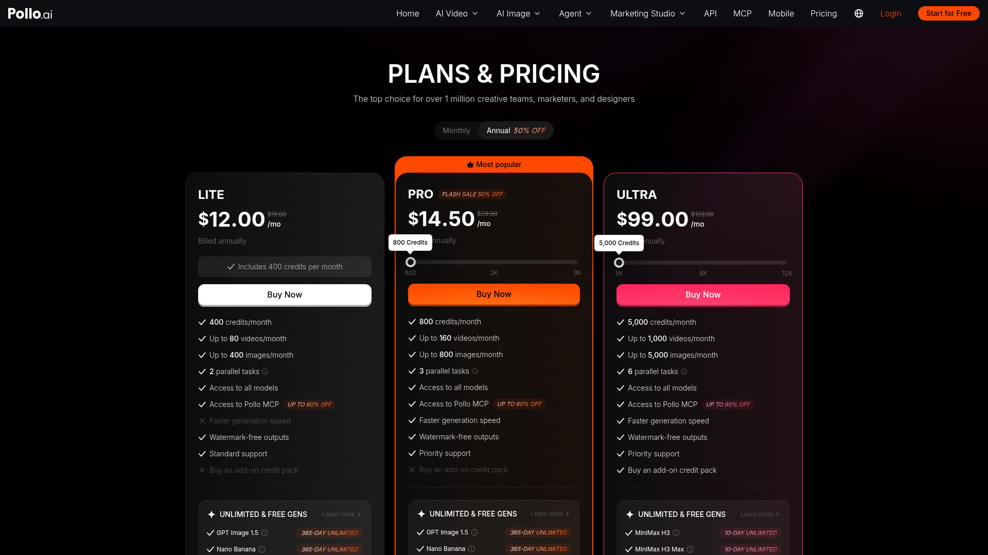 Pollo AI — plans and pricing page