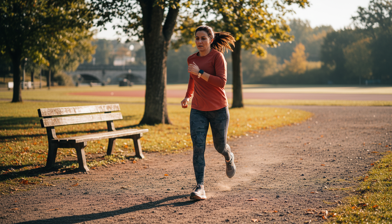 A candid daylight photograph of an anonymous person in ordinary sportswear mid-activity around apple watch ultra 3 [gps + cellular 49mm] review: lacing trainers on a park bench, st