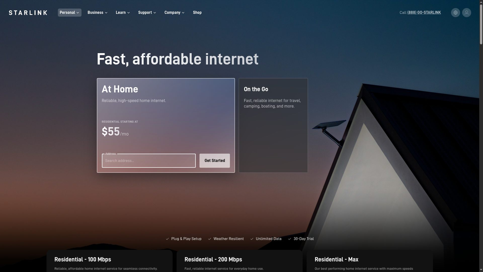 Starlink residential service and home installation