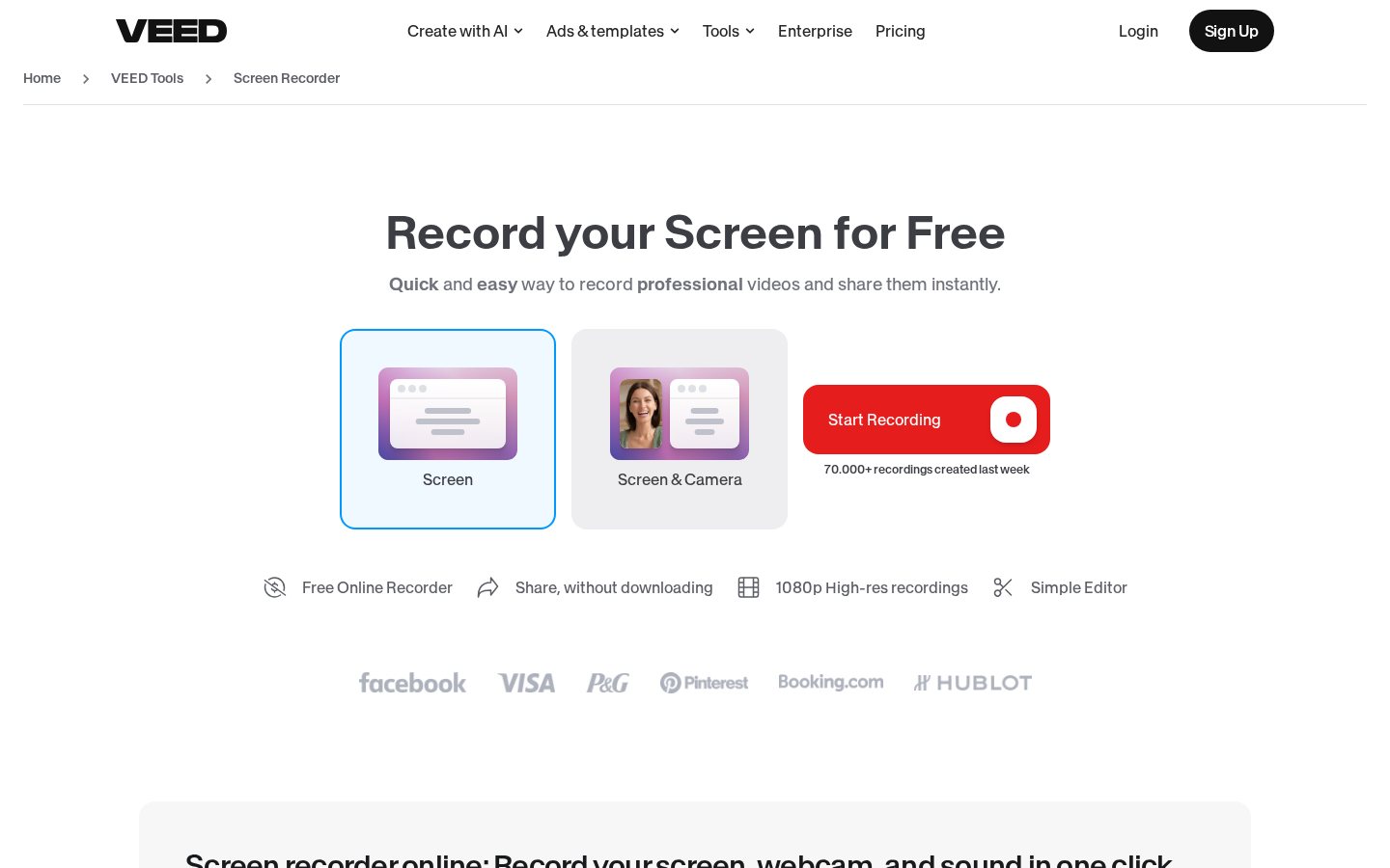 VEED online screen recorder