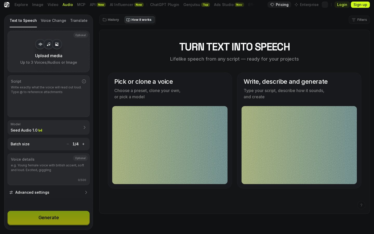 Higgsfield Audio text-to-speech and voice tools