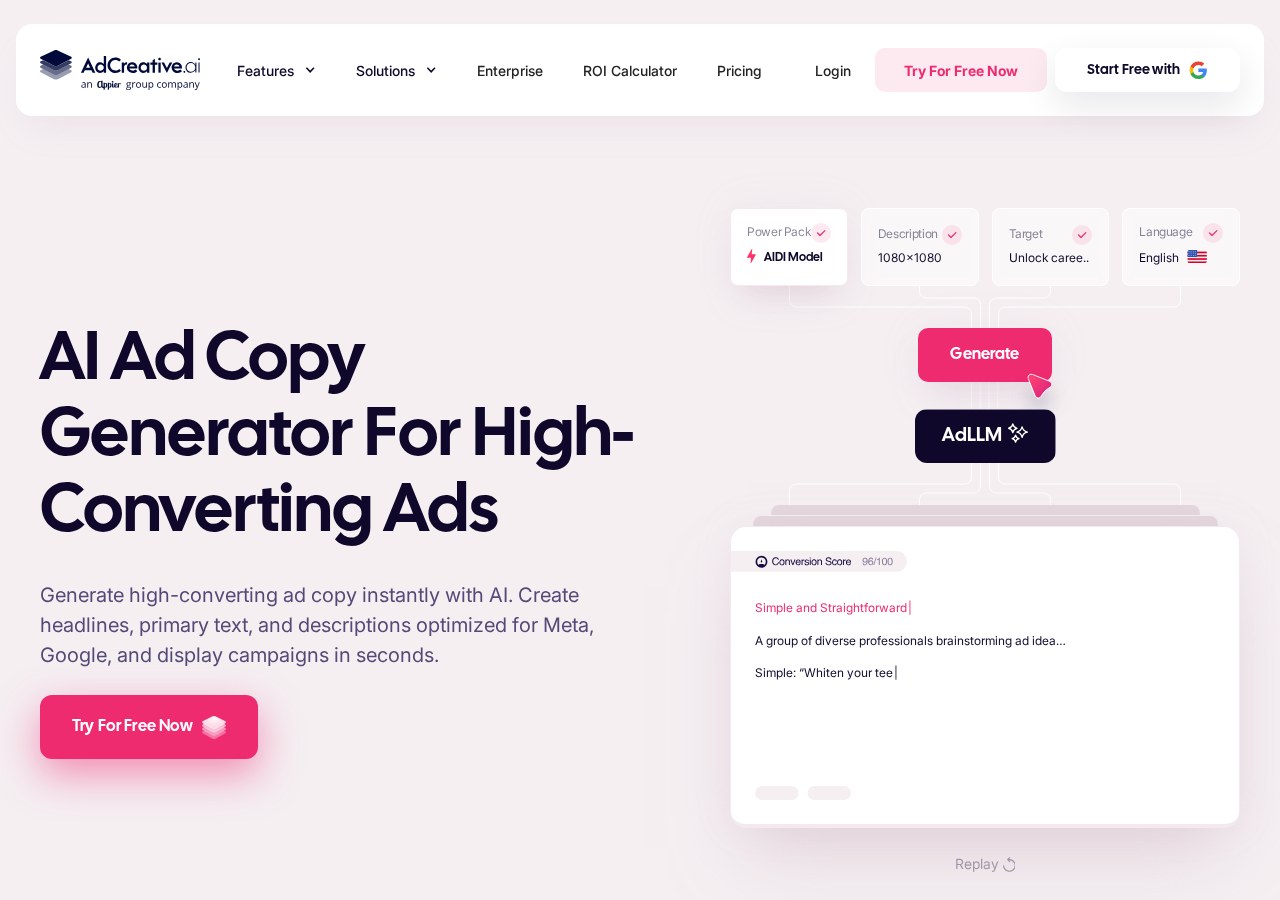 AdCreative.ai ad copy generator interface