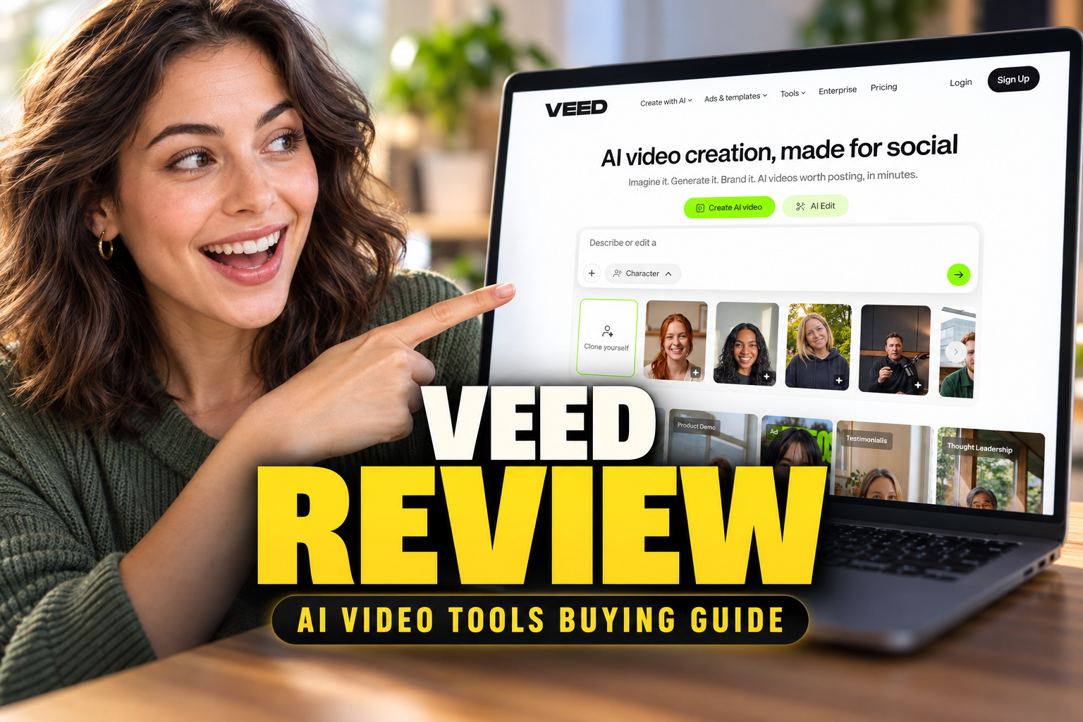 VEED official home page showing its AI video creation workflow