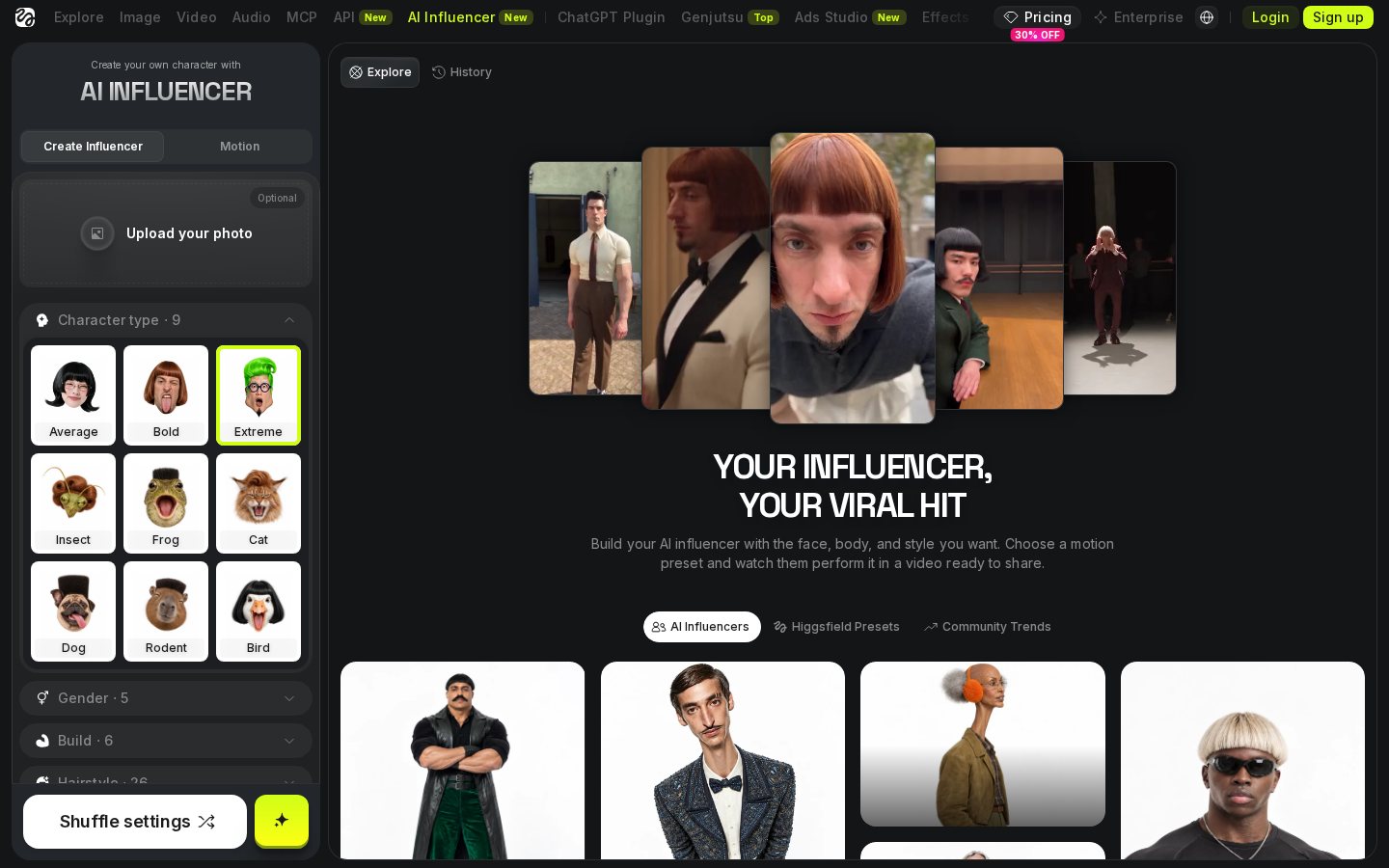 Higgsfield AI Influencer Studio character builder