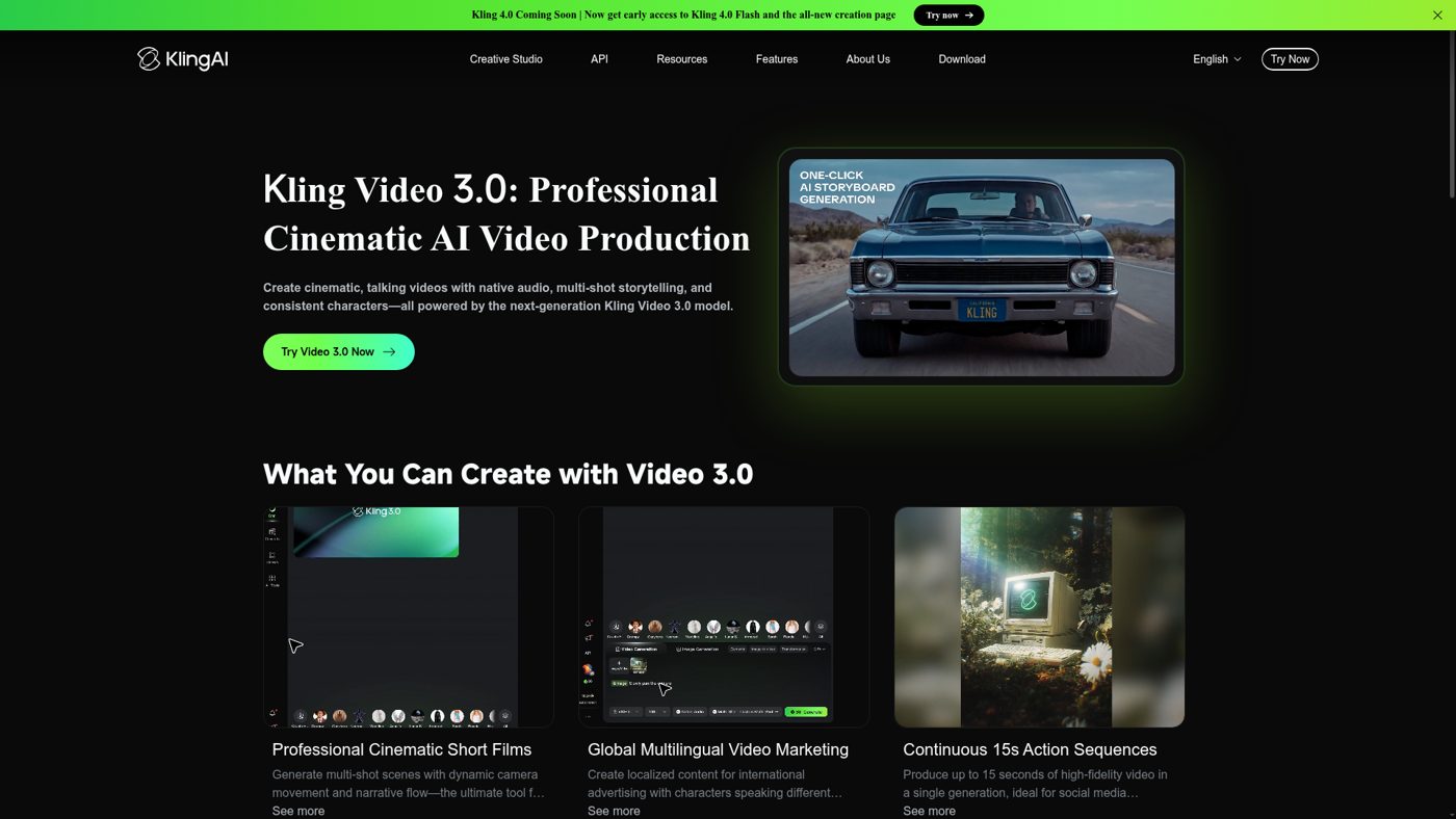 Kling AI — Kling Video 3.0 cinematic production