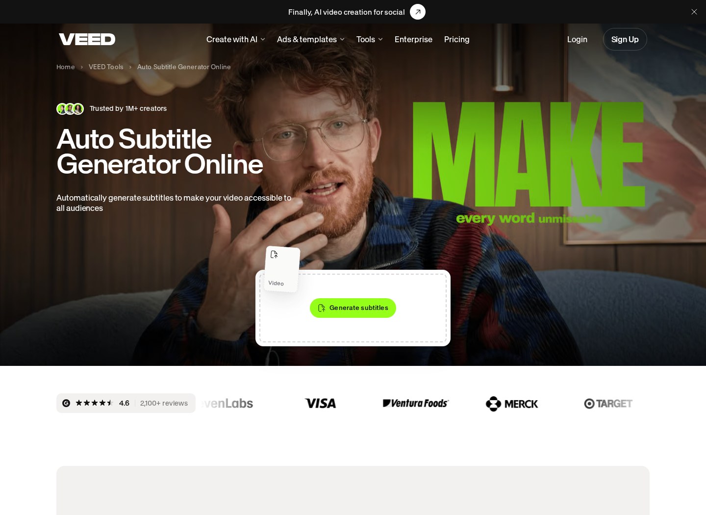 VEED automatic subtitle generator interface and feature overview
